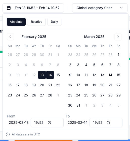 Absolute time filtering interface