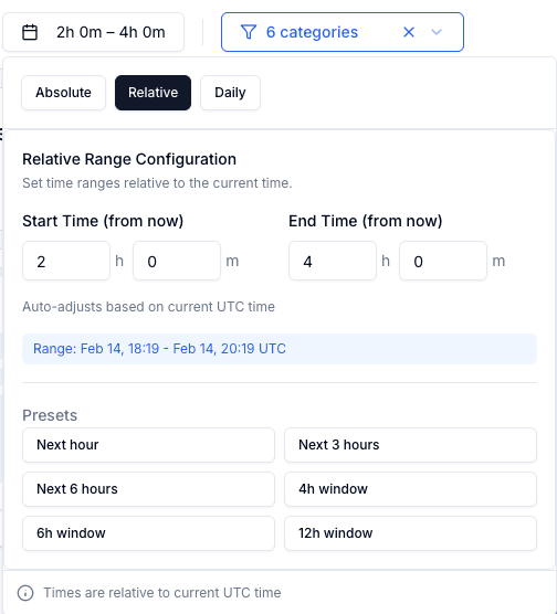 Relative time filtering interface